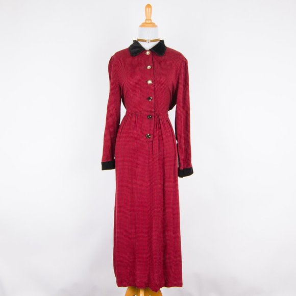 Jessica Howard Dresses & Skirts - Vintage 1970s JH Houndstooth Red Maxi Dress